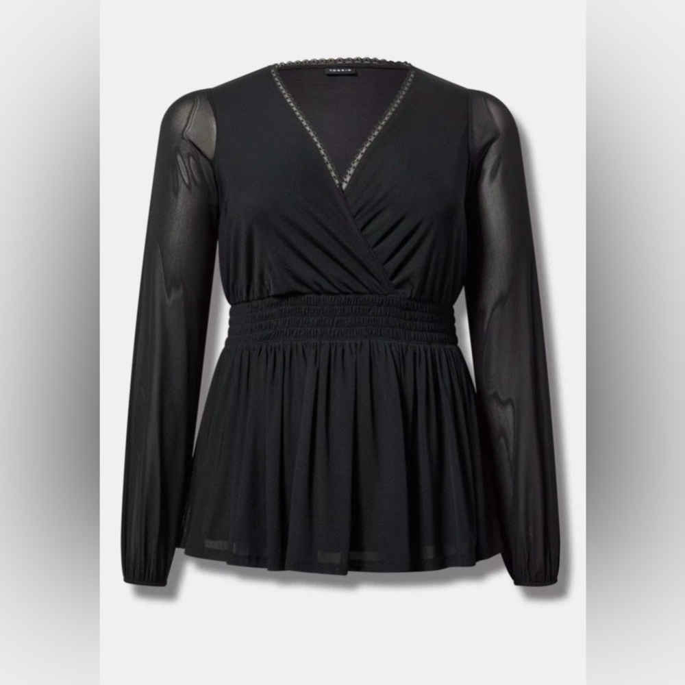 Torrid Surplice Babydoll Top 5x Black